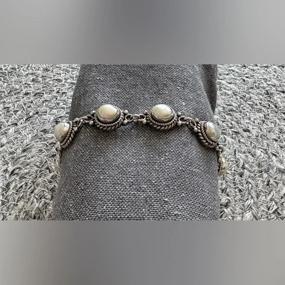 Freshwater Pearl Sterling Silver Link Bracelet - Picture 4 of 8
